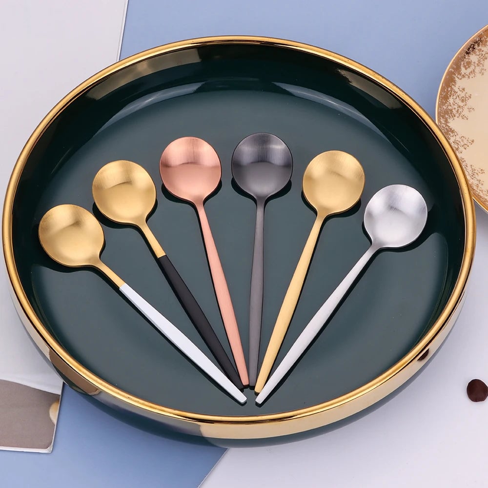 Gold Stainless Steel Coffee Spoons Set - 6 Piece Dessert Teaspoons