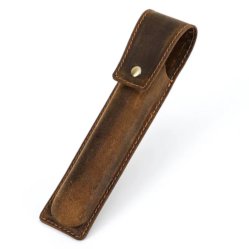 Handmade Cowhide Leather Pencil Case Magnetic Drawer 1/2/3 Slots