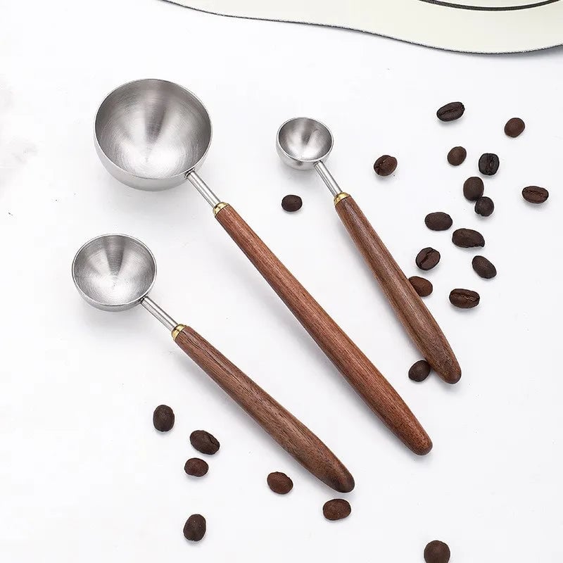 25ml Walnut Wood Handle Stainless Steel Coffee Measuring Scoop Spoon