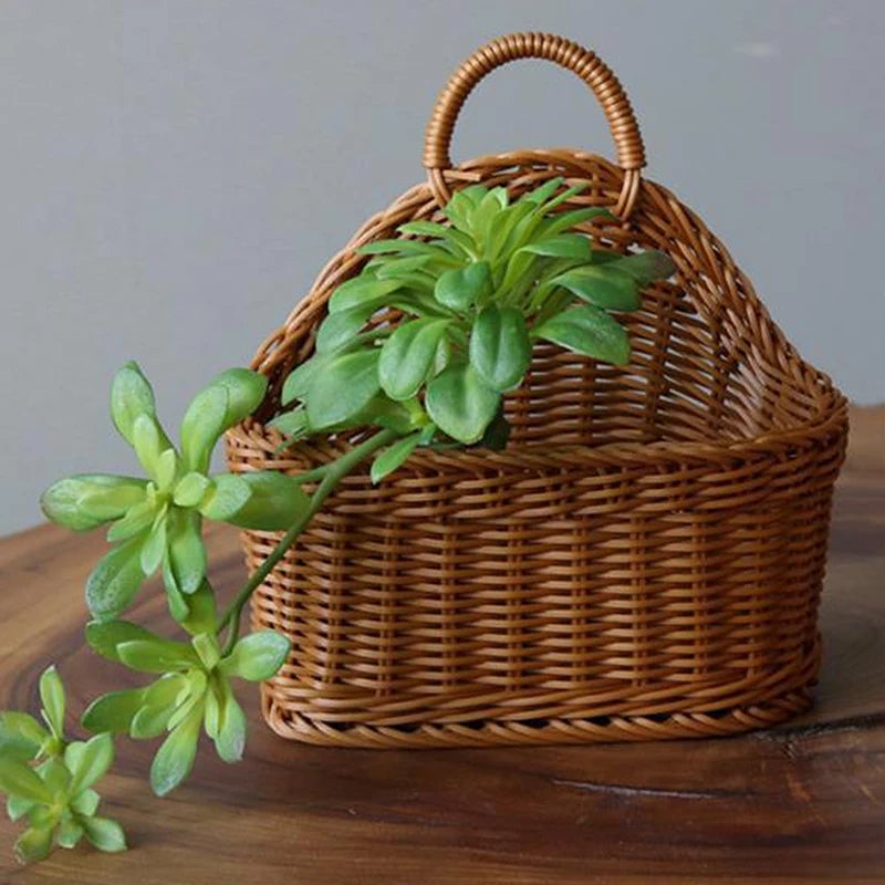 Wall Mounted Rattan Plastic Fruit Vegetable Storage Basket Hanging