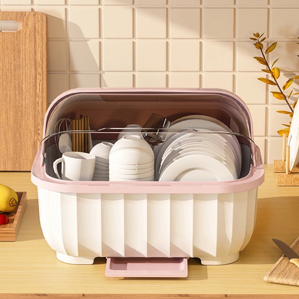 Kitchen Drain Cabinet Dish Storage Box with Lid & Chopsticks Rack
