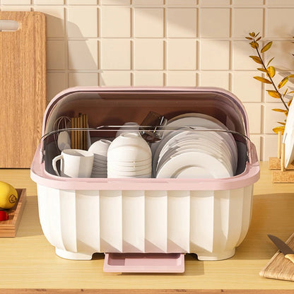 Kitchen Drain Cabinet Dish Storage Box with Lid & Chopsticks Rack