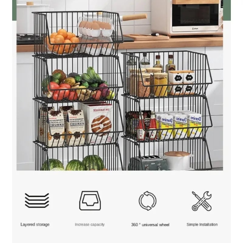 Multi-Layer Rotating Storage Basket - Movable Kitchen Vegetable Rack