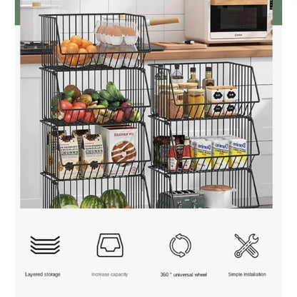 Multi-Layer Rotating Storage Basket - Movable Kitchen Vegetable Rack