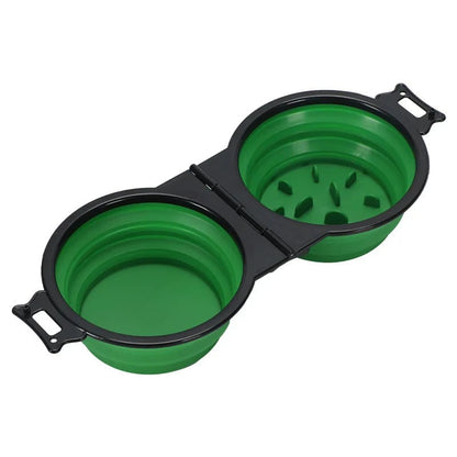 Foldable Dual Bowl 2-in-1 Pet Feeding Set - Portable Travel Bowl