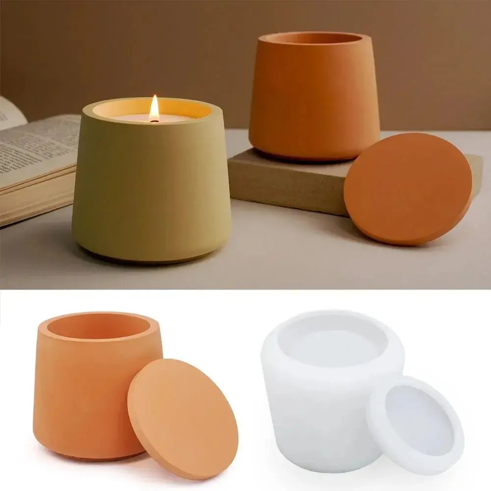 Round Candle Jar Silicone Mold with Lid - DIY Epoxy Resin Casting