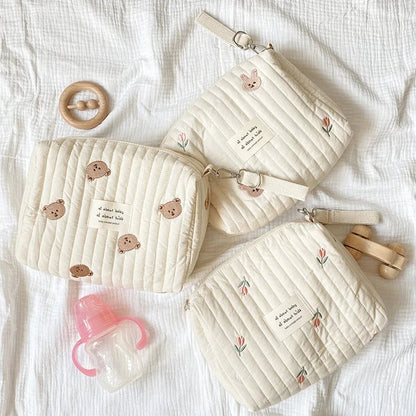 Embroidered Diaper Bag with Cute Print - Travel Baby Nappy Pouch