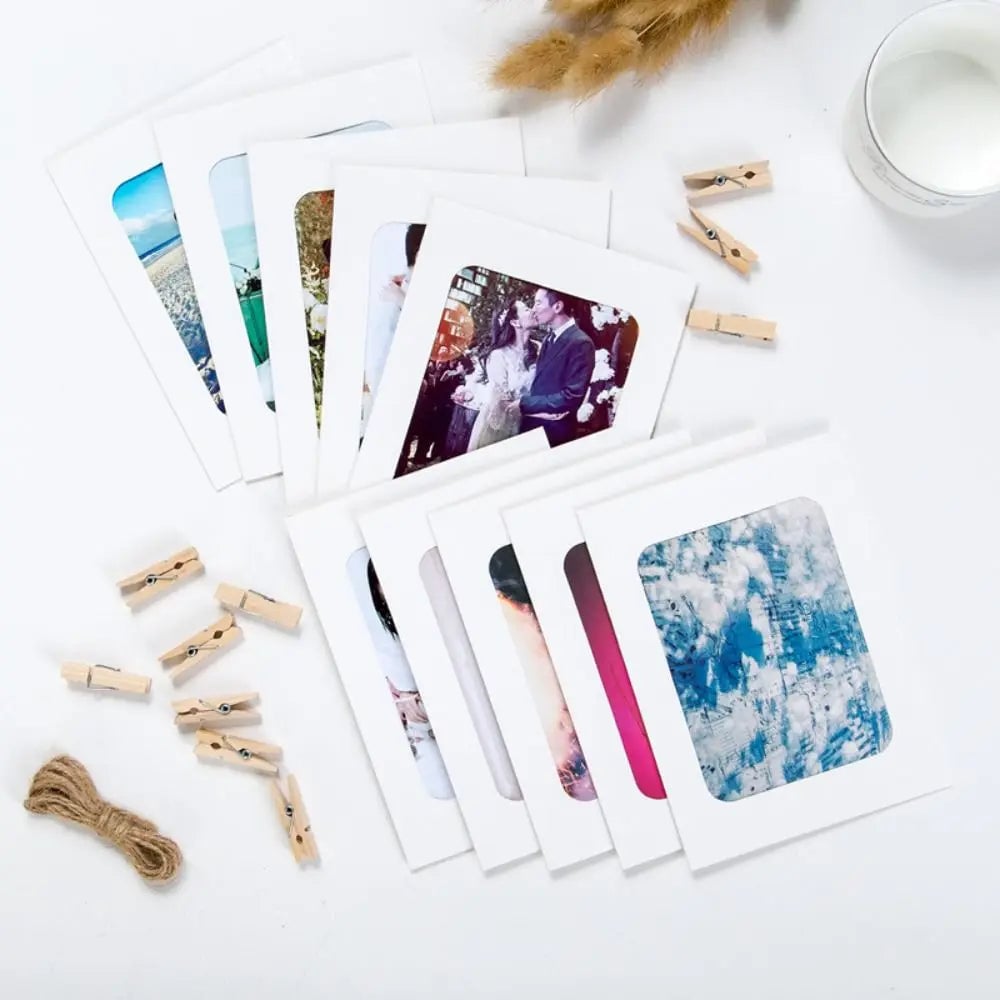 10Pc DIY Paper Photo Frames with Clips & Rope Wall Hanging Decor Set