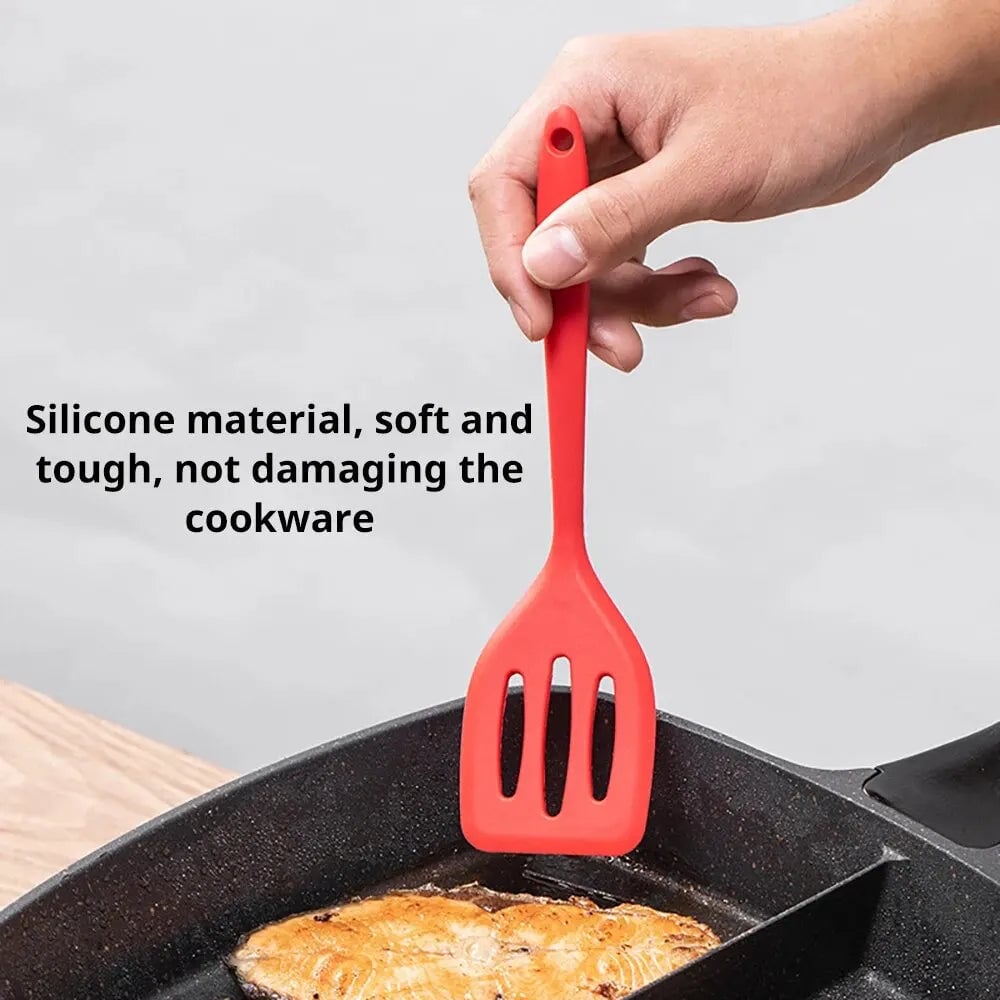 Heat-Resistant Silicone Spatula - Non-Stick Flat Bottom Frying