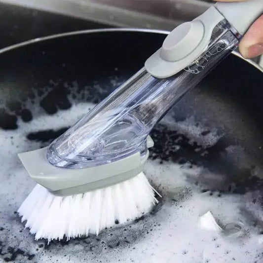 Long Handle Dish Brush with Automatic Liquid Dispenser & Sponge
