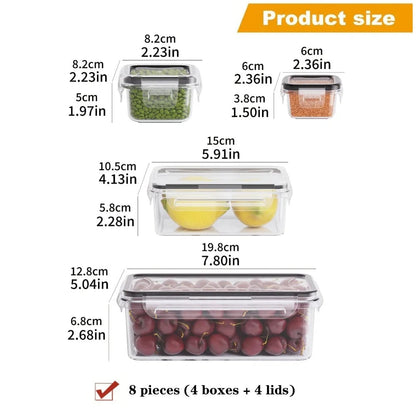 8-PC BPA-Free Airtight Food Containers Microwave Freezer Safe Storage