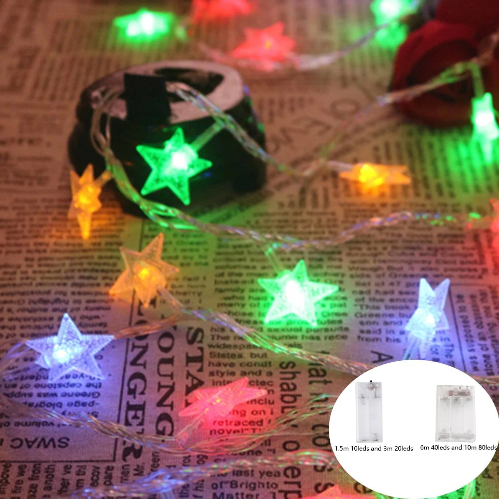 LED Star String Lights 20ft USB Battery Warm White Fairy Lights