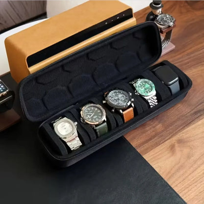 5-Slot Hard Shell Watch Case Travel Organizer Black with Pillows