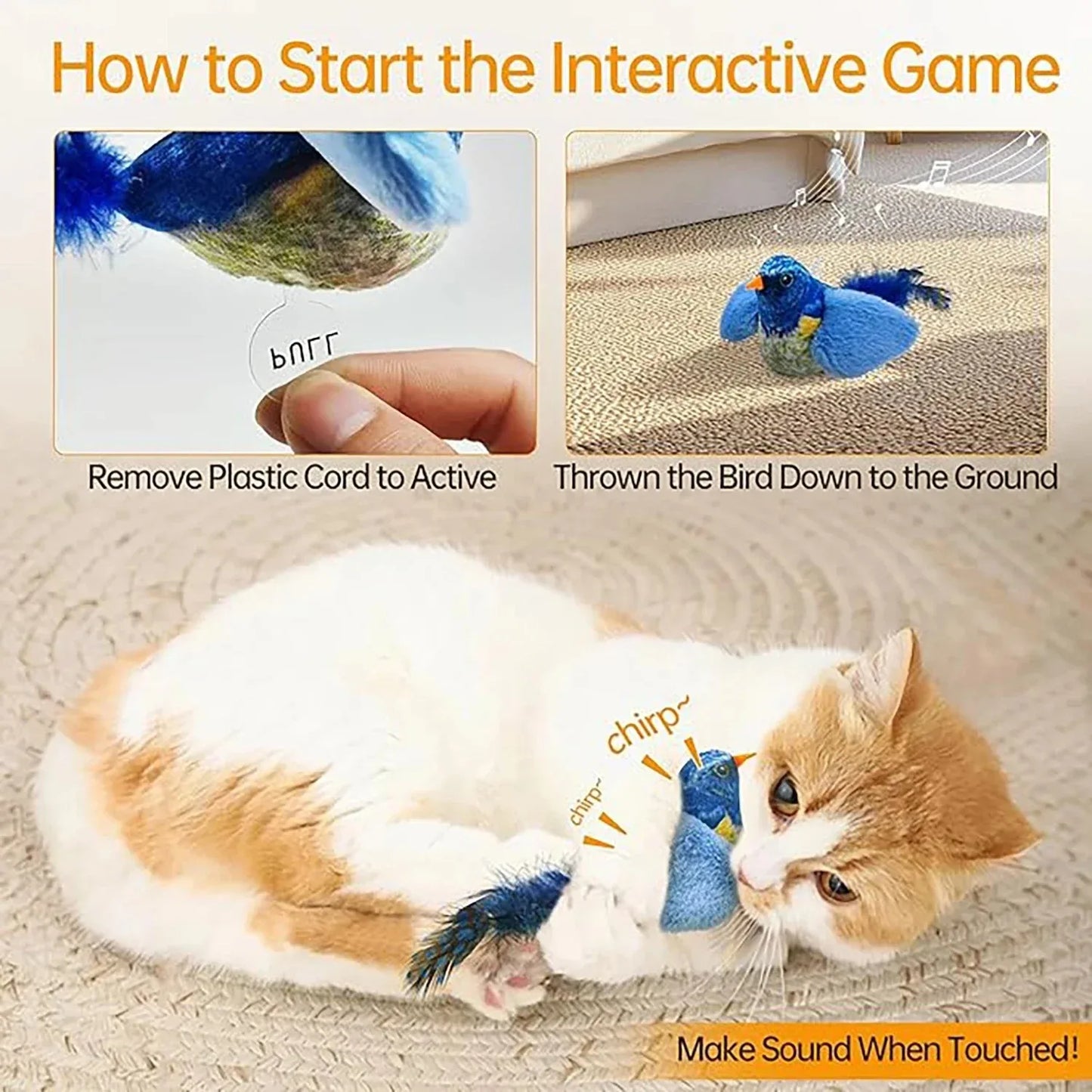 Interactive Bird Cat Toy - Wall Mount Sound Catnip Teaser Indoor Play
