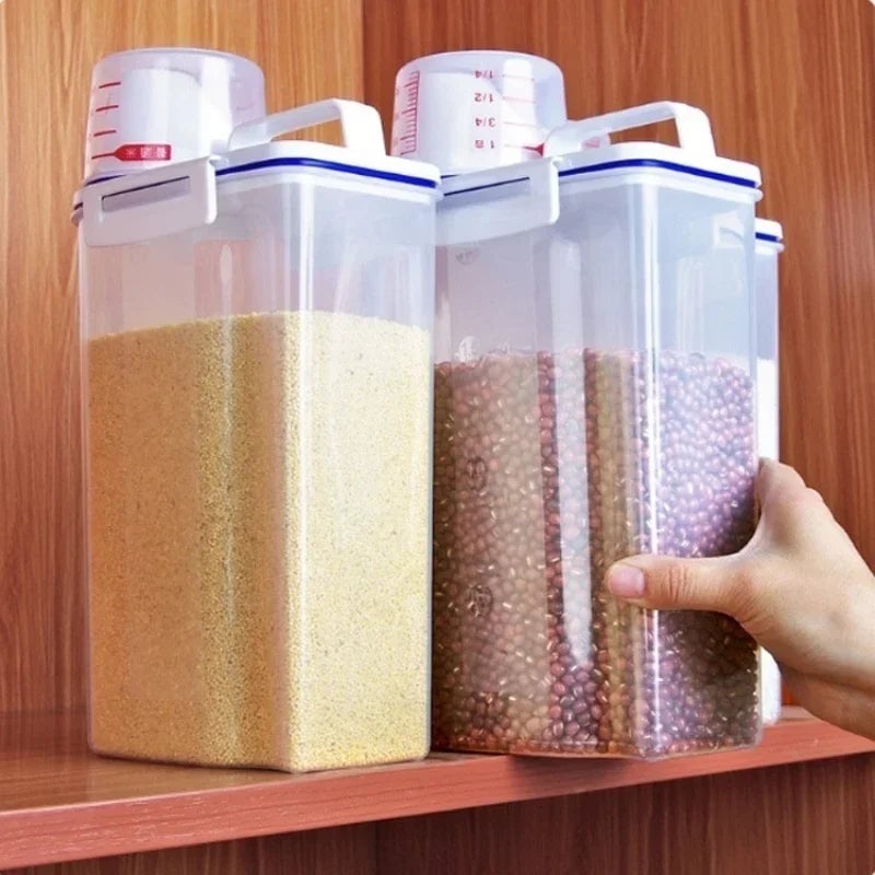 Transparent PP Food Storage Container with Measuring Cup - Rice Cereal