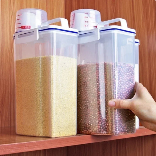 Transparent PP Food Storage Container with Measuring Cup - Rice Cereal