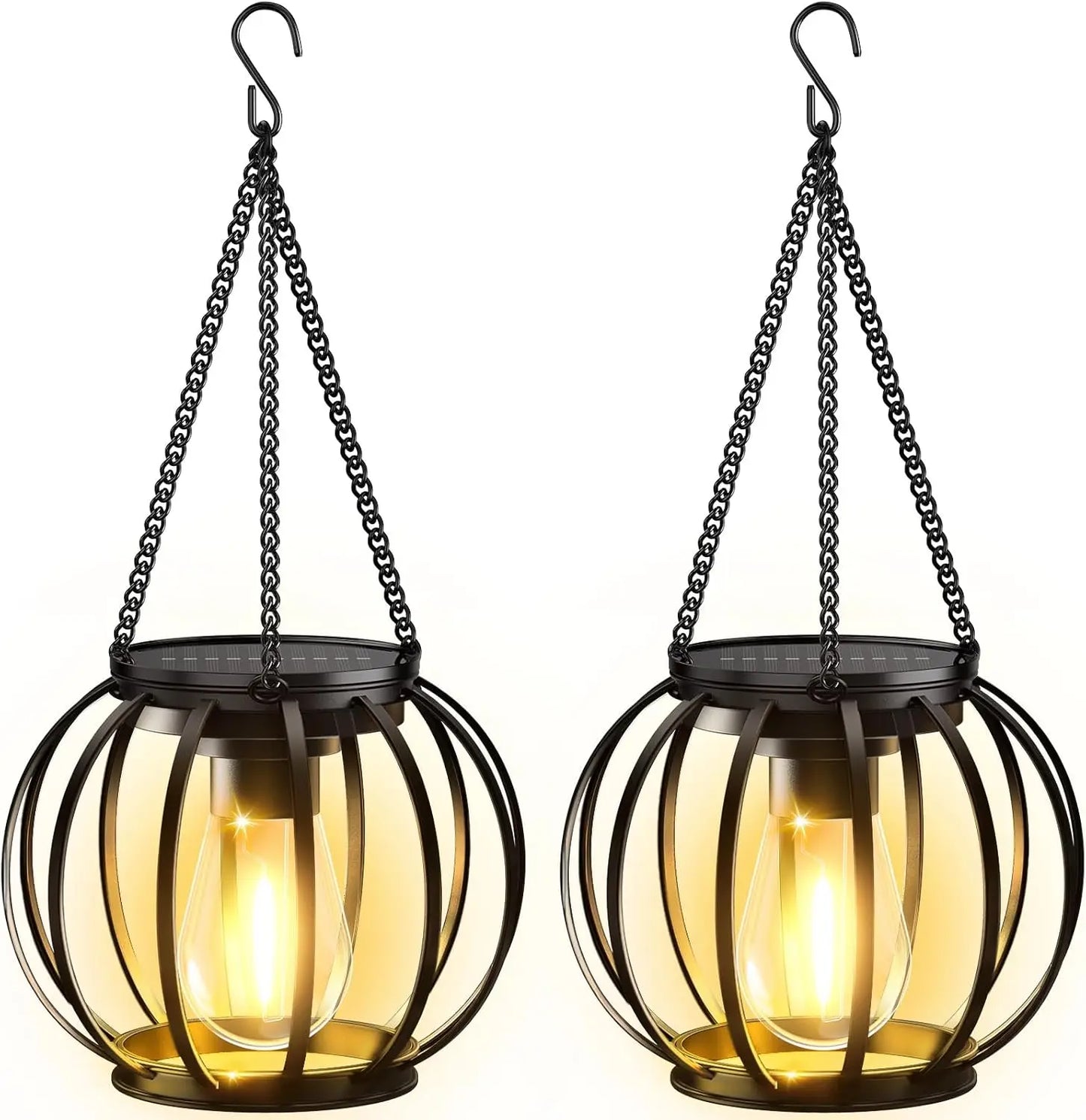 Vintage Solar Lantern Waterproof LED Warm White Outdoor Hanging