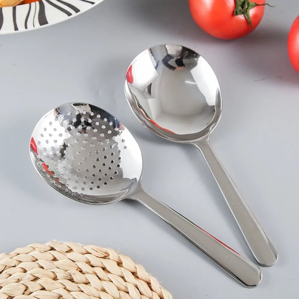 Large Stainless Steel Serving Spoon with Drain Holes - Big Head