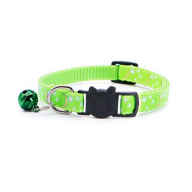 Reflective Gold Stars Moon Cat Collar with Safety Buckle Bell