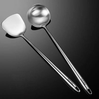 304 Stainless Steel Wok Spatula & Slotted Turner Rice Spoon Set