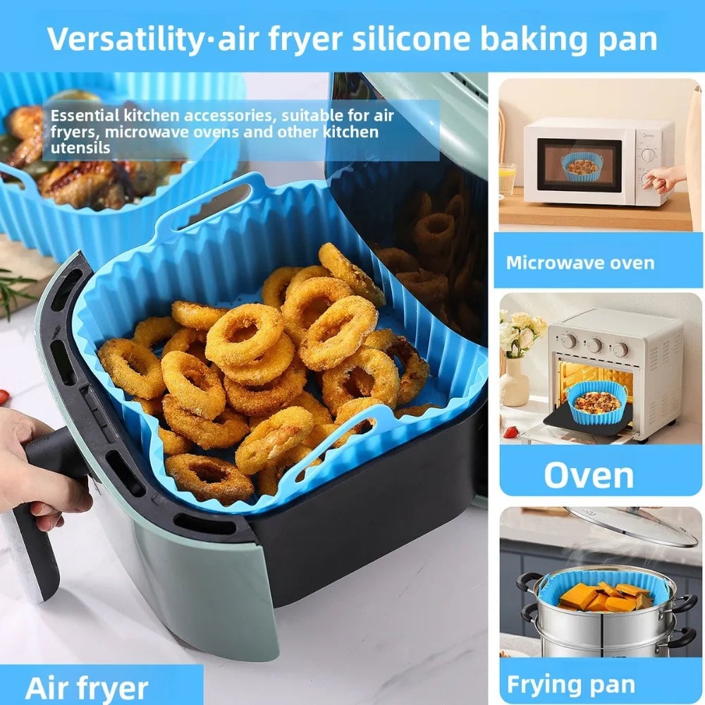 Square Silicone Air Fryer Basket Pan - Reusable Food Safe Baking Mold
