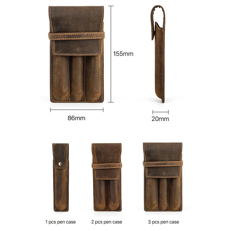Handmade Cowhide Leather Pencil Case Magnetic Drawer 1/2/3 Slots