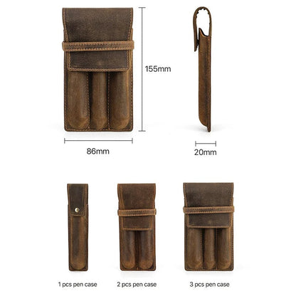 Handmade Cowhide Leather Pencil Case Magnetic Drawer 1/2/3 Slots