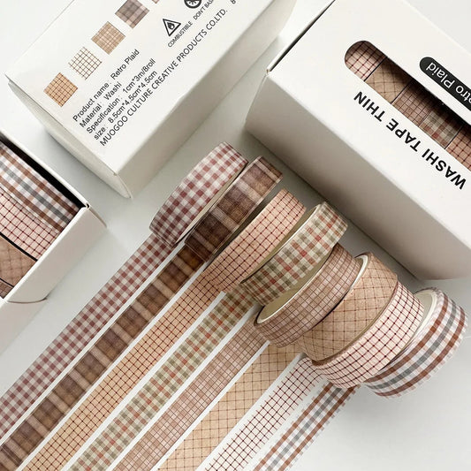 Retro Washi Tape Set 8 Rolls Skinny Vintage Decorative Adhesive