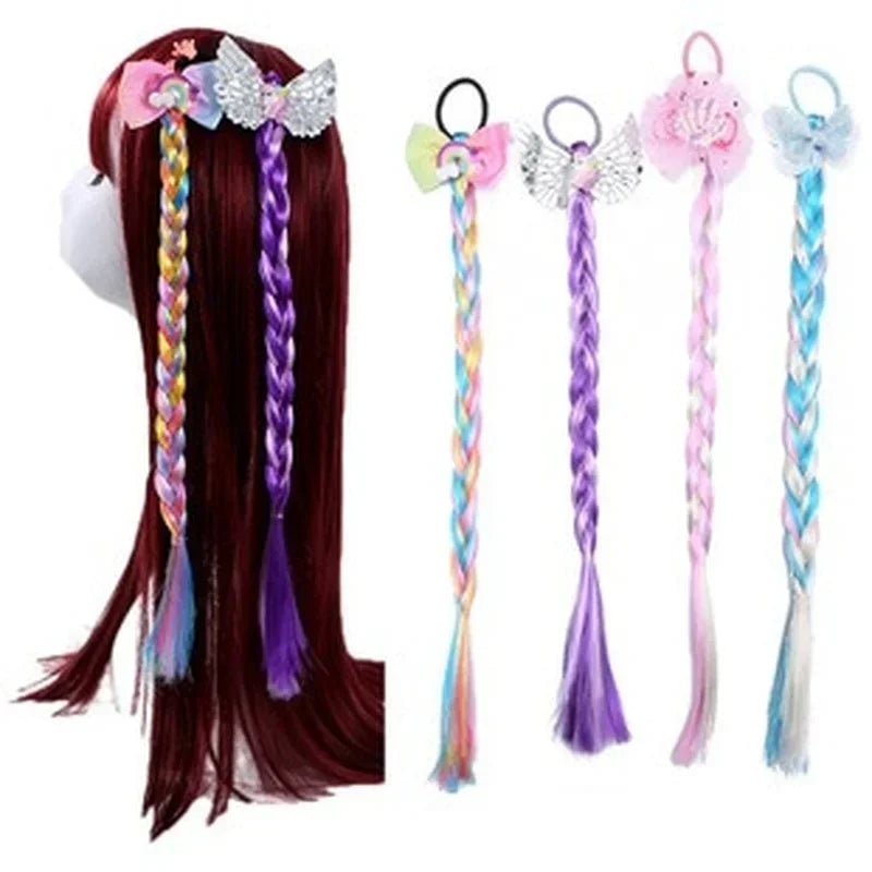 Girls Cartoon Bow Butterfly Braid Headband Ponytail Holder Set