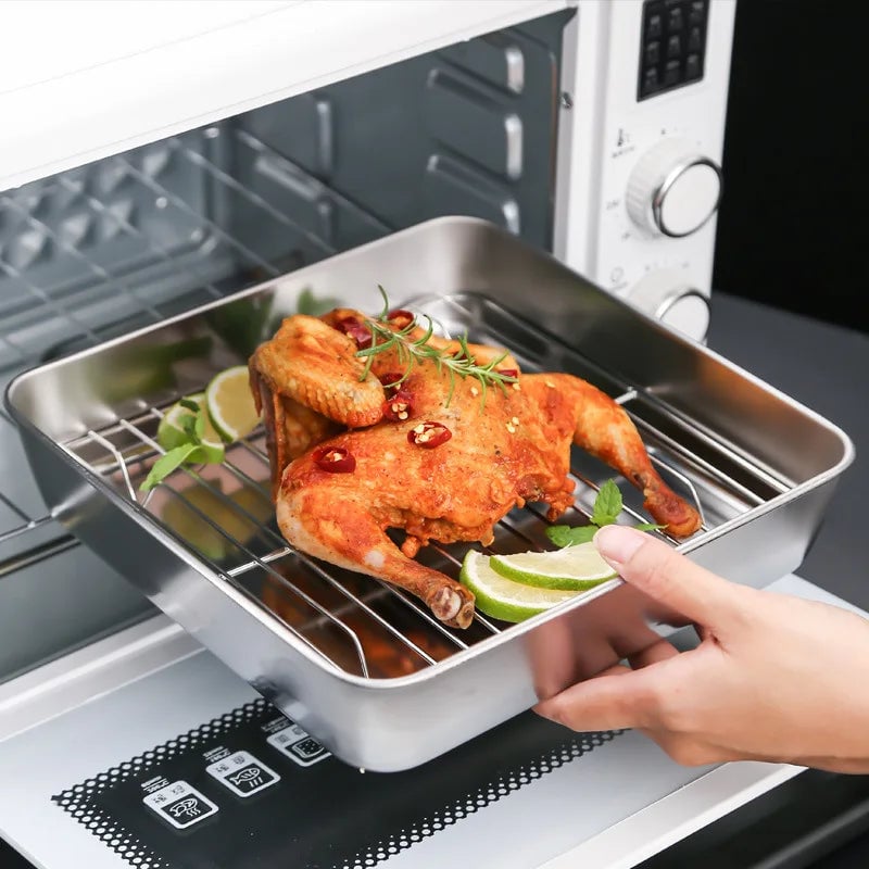Square Stainless Steel Nonstick Baking Tray with Draining Grid