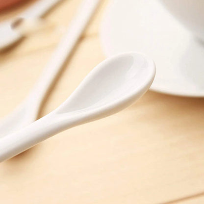 White Porcelain Egg Spoons Set 20PCS Coffee Dessert Mocha Serving