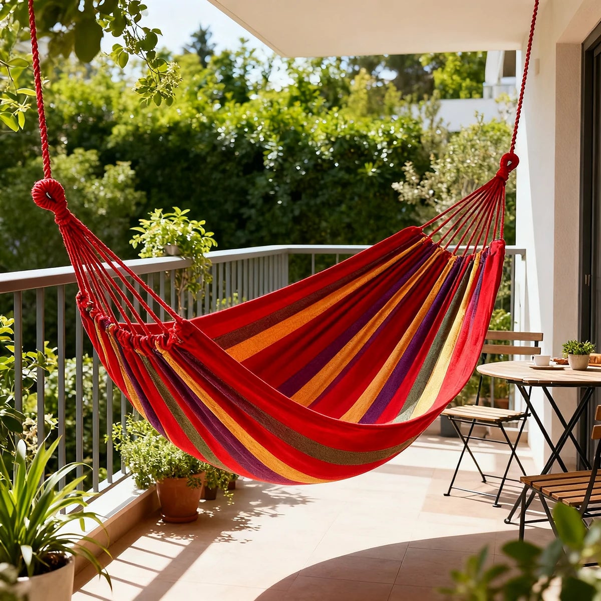 Double Cotton Canvas Hammock 2 Person with Tree Straps Red Blue