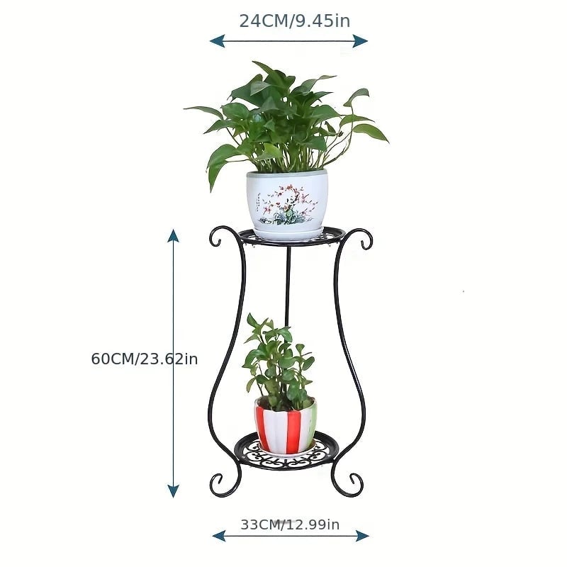 Double Layer Metal Flower Rack Plant Display Stand Indoor Outdoor