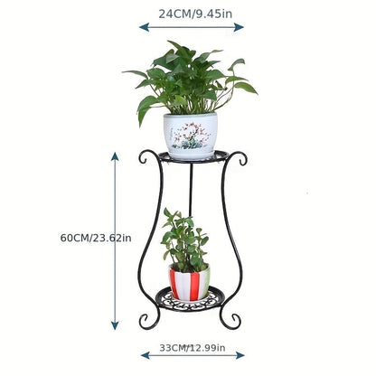 Double Layer Metal Flower Rack Plant Display Stand Indoor Outdoor