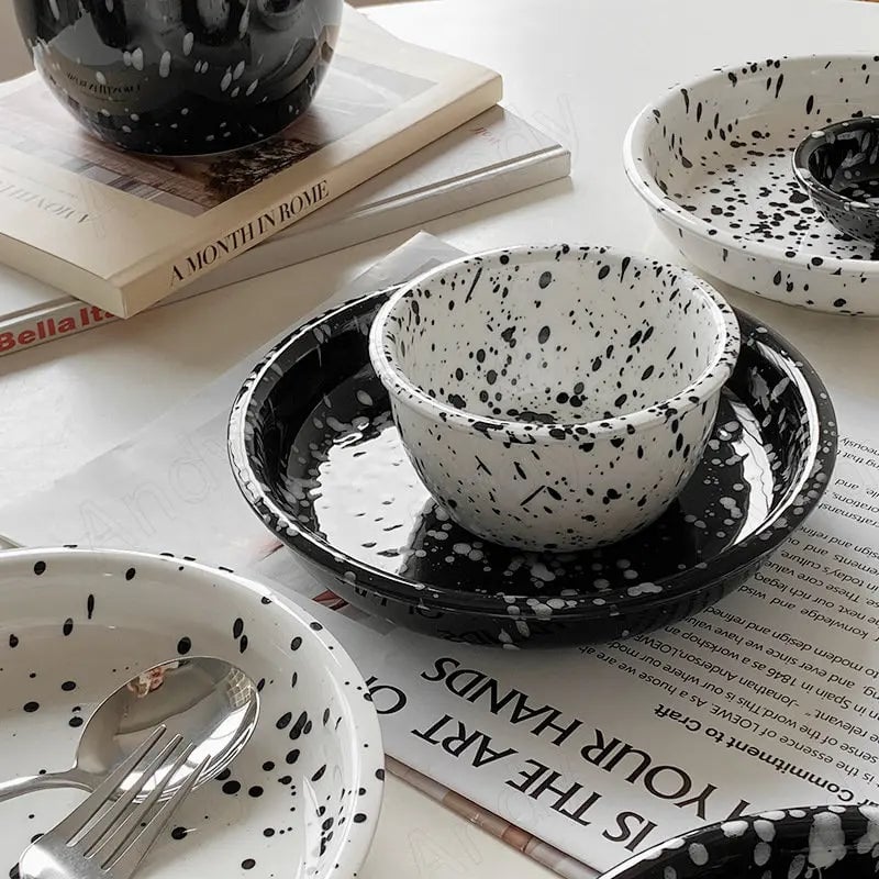 6-Piece Ceramic Plate Set Splashing Ink Design Breakfast Dessert