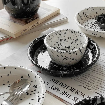 6-Piece Ceramic Plate Set Splashing Ink Design Breakfast Dessert