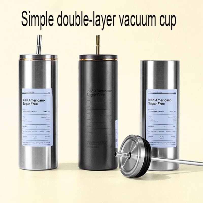 Stainless Steel Insulated Coffee Cup with Straw - Hot & Cold Drinks