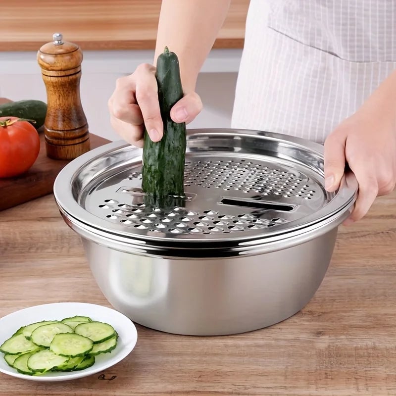 3PC Stainless Steel Kitchen Set Grinder Strainer Bowl Combo Drain