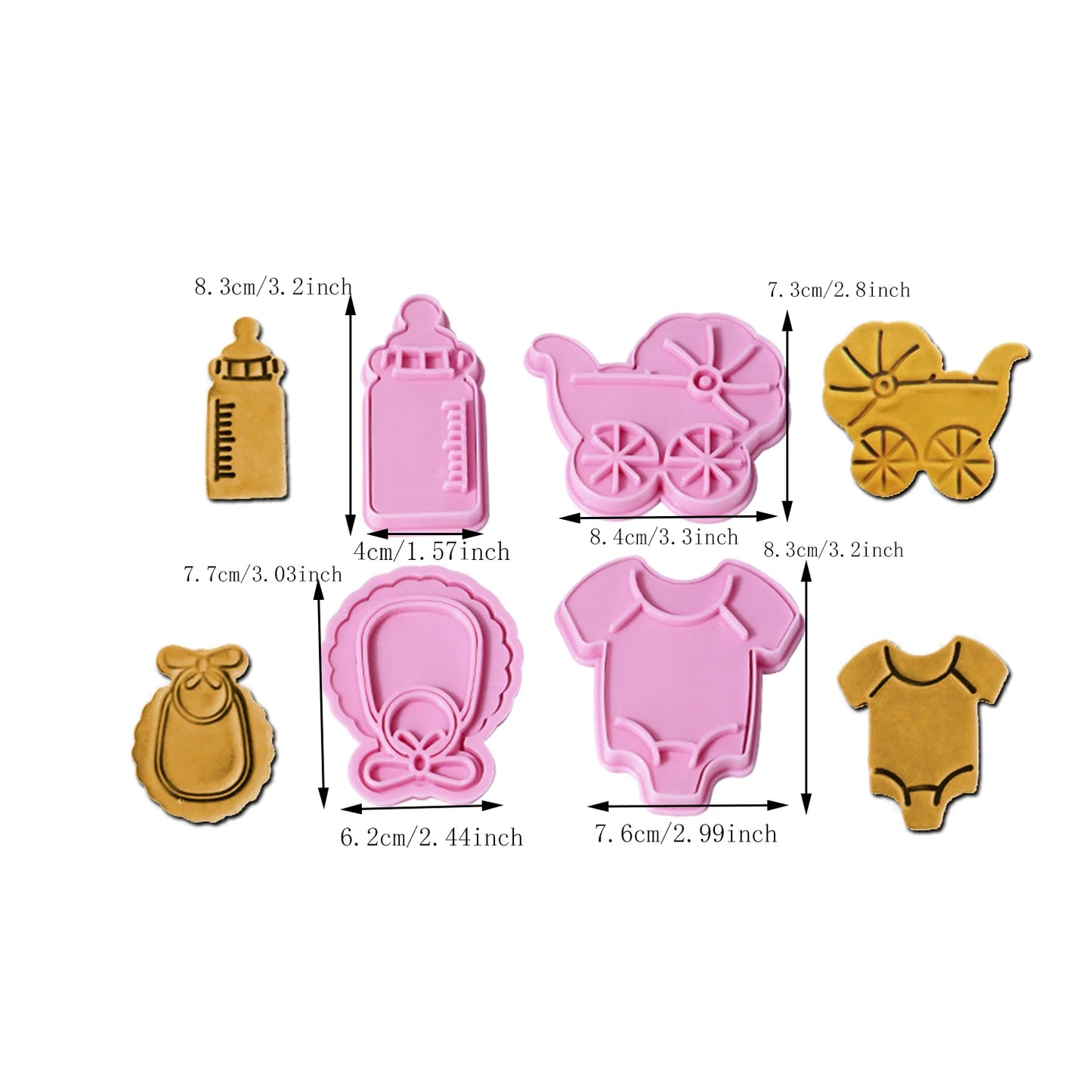4-Piece Baby Theme Cookie Cutters - 3D Cartoon Plastic Dough Stamps