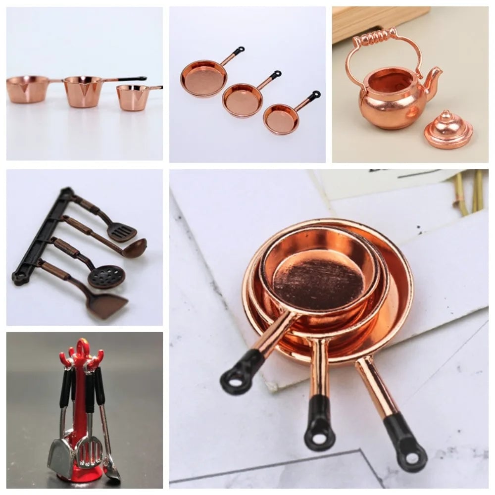 1:12 Scale Miniature Kitchen Kettle & Cookware Set Dollhouse Utensils