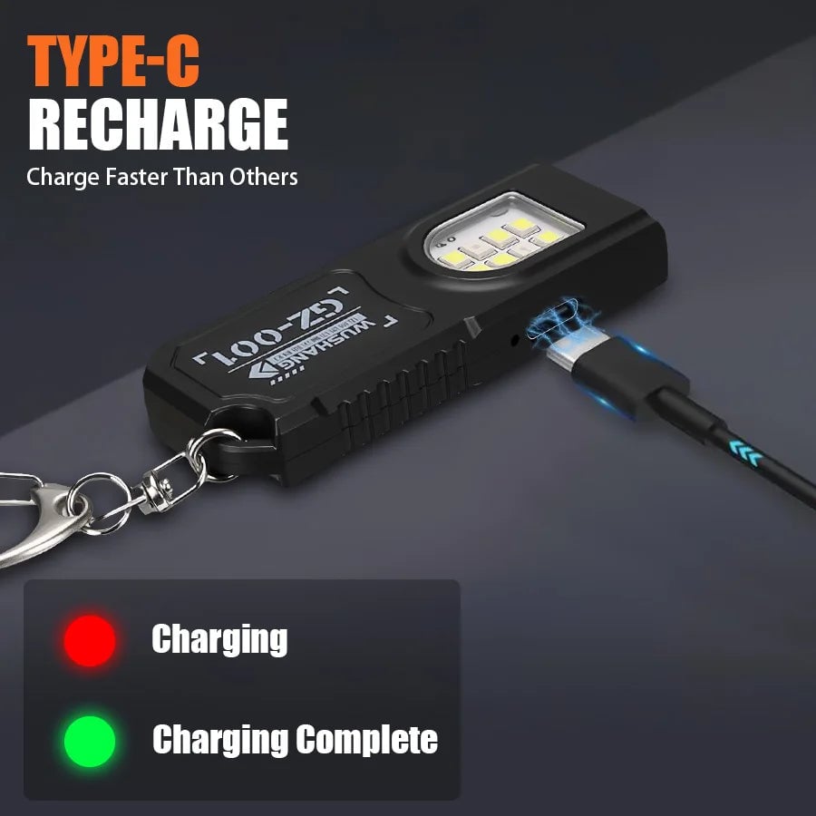 Mini COB LED Keychain Flashlight USB Rechargeable Waterproof Light