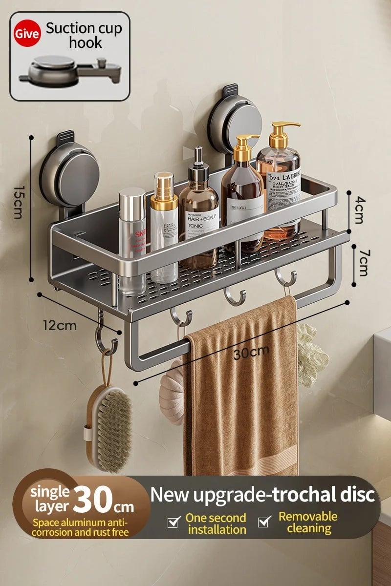 Wall Mounted Non-Perforated Towel Rack Multi-Room Storage Organizer