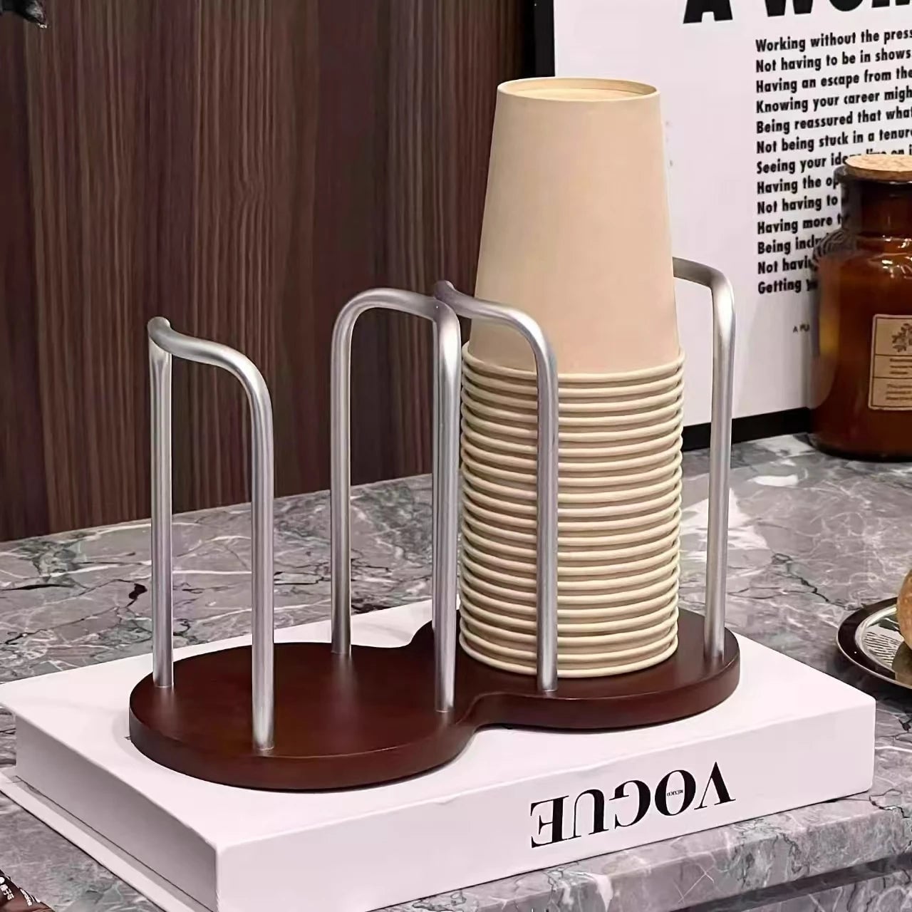 Wood Disposable Cup Dispenser Rack with Extended Stick - Storage Stand