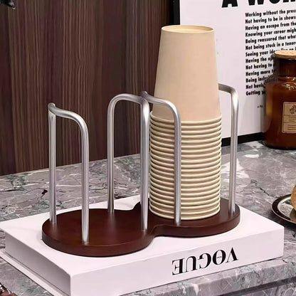 Wood Disposable Cup Dispenser Rack with Extended Stick - Storage Stand