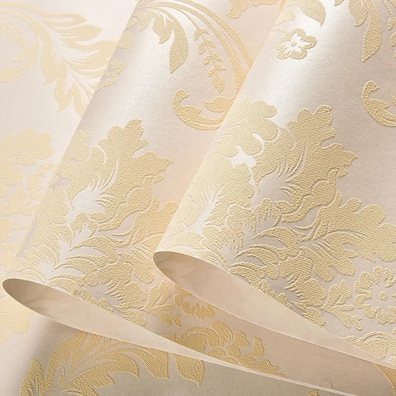 3D Metallic Damask Vinyl Wallpaper Roll Beige Cream Red Brown