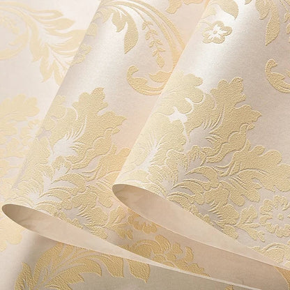 3D Metallic Damask Vinyl Wallpaper Roll Beige Cream Red Brown