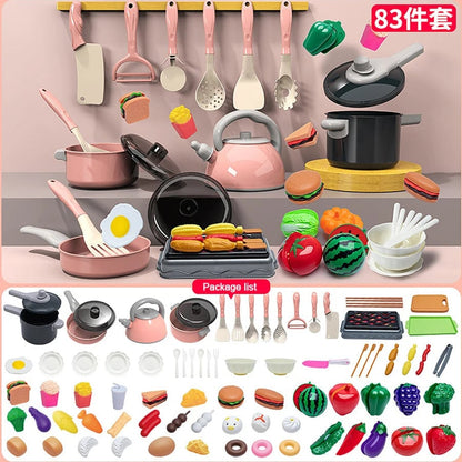 Large Kids Play Kitchen Set - Pretend Cooking Toys with Pots & Food