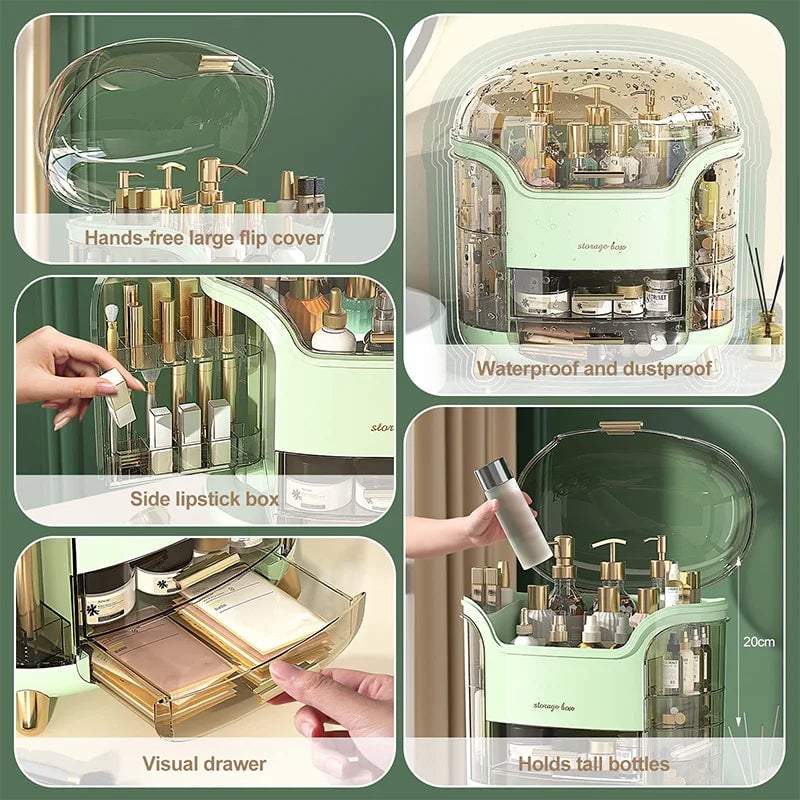 Waterproof Makeup Organizer with Lid & Drawers - Countertop Storage
