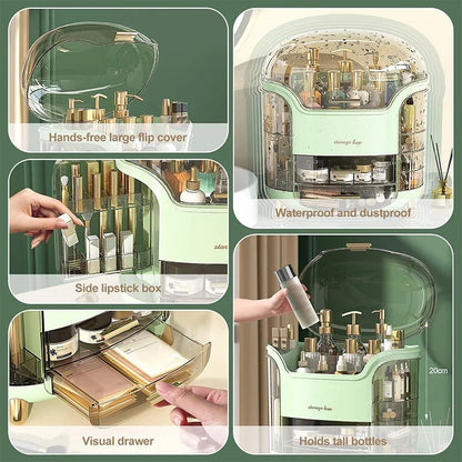 Waterproof Makeup Organizer with Lid & Drawers - Countertop Storage