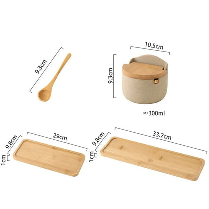 Japanese Ceramic Spice Jar with Bamboo Lid & Spoon - Kitchen Storage